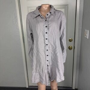 Cynthia Ashby Women's Shirt Medium Linen Button Lagenlook Long sleeve Art G4-22
